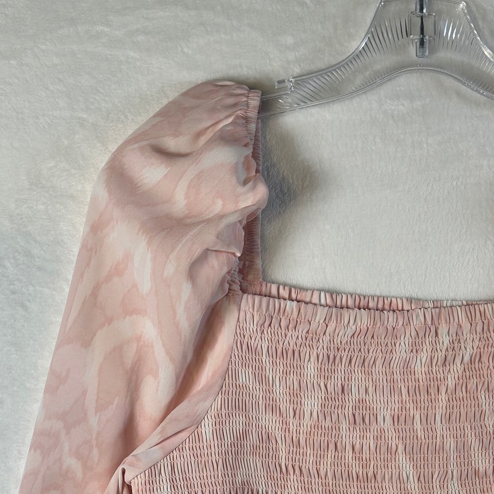 Halogen Pink Abstract Print Smocked Square Neck Long Sleeve Top Women's Medium - Picture 6 of 9